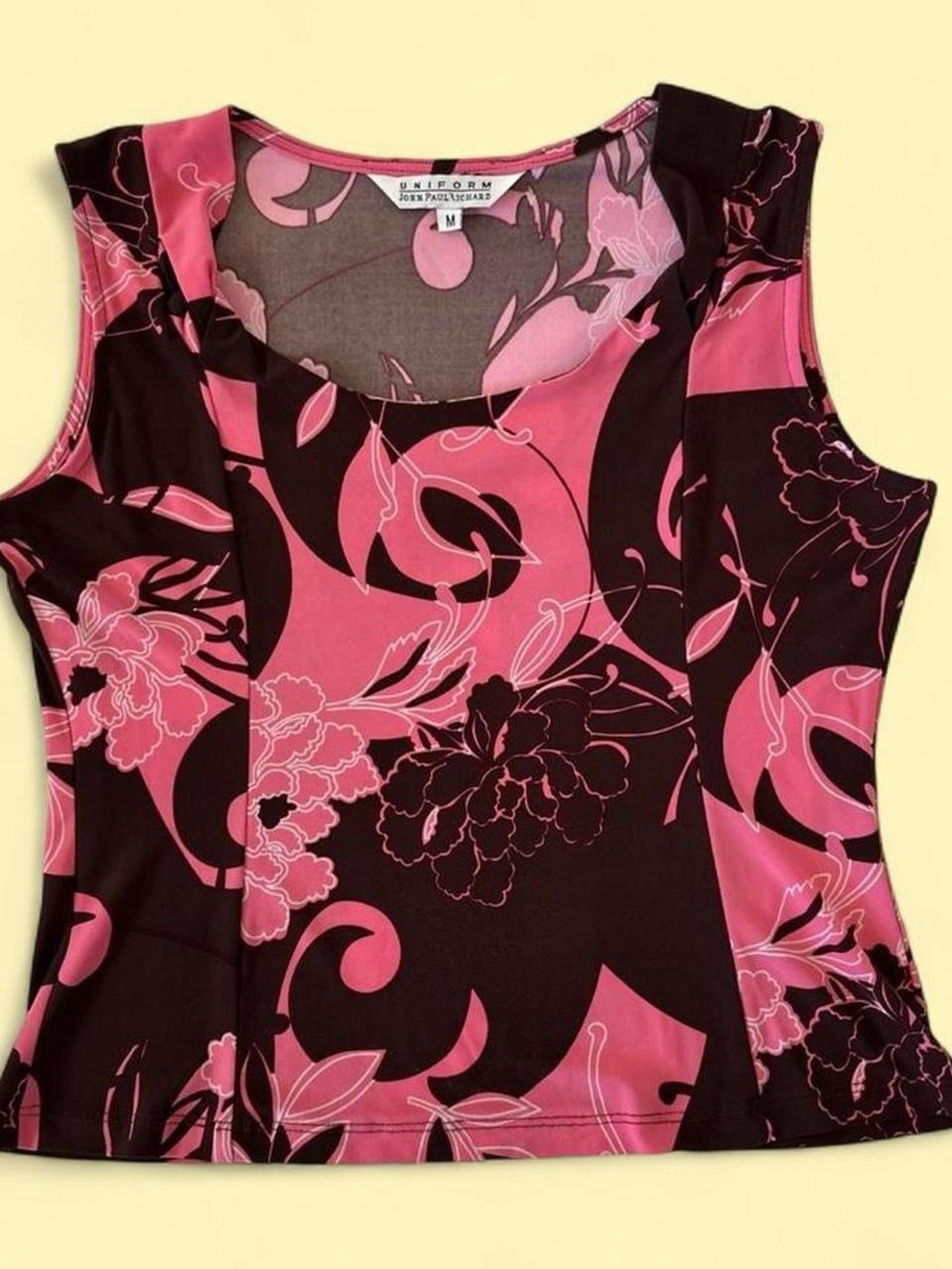 JohnPaulRichard Pink & Dark Brown Floral Scoop Neck Tank